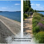 Grafika prikazuje predlog sonaravne ureditve beograjskega nabrežja. Avtorji predloga, predstavljenega na mednarodni poletni šoli PLANNED: Rivers and Routes: Rethinking and Enhancing Belgrade’s Blue-Green Infrastructure, so Alen Golomeić, Eva Grmek, Małgorzata Hnatyszyn in Vuk Randić.